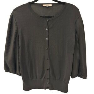RED VALENTINO Black  Knit button up Sweater Top with pleated 3/4 sleeves Sz.L